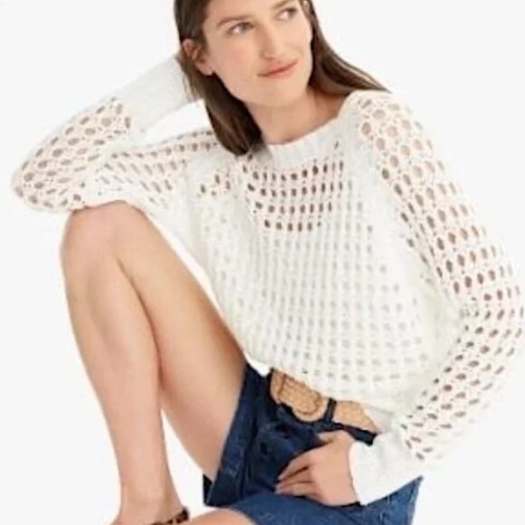 J. Crew Point Sur White Open Rope Knit Fisherman Knot Sweater Size Small - Picture 1 of 11